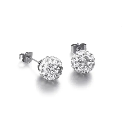 ETM839 Shamballa Stud Earrings with Diamond Ball for Women Stainless Steel Cartilage Jewelry