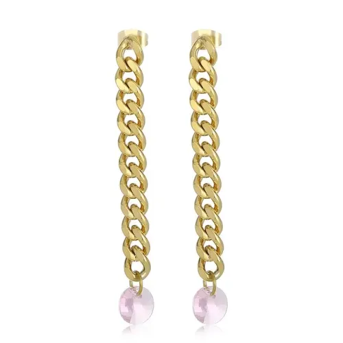 ETM285 Elegant Long Chain Drop Earrings with Glass Stones for Women Simple Chic Jewelry