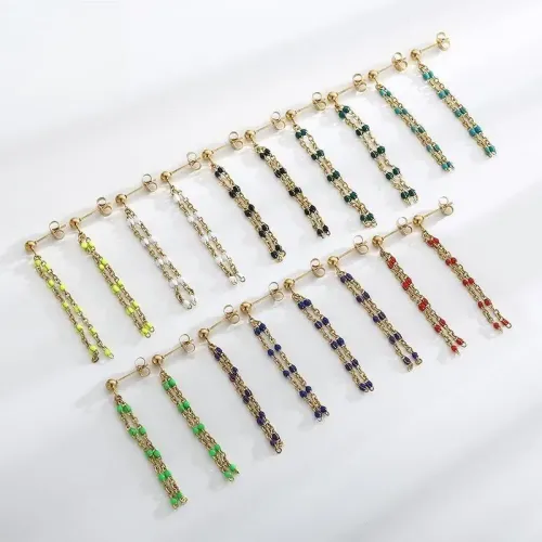 ETM272 Bohemian Tassel Titanium Steel Chain Earrings with Beads for Women Commuter Chic