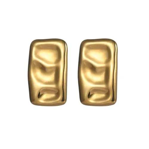 ETM598 18K Gold Titanium Steel Geometric Square Textured Stud Earrings for Women