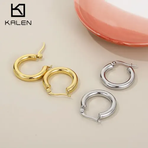 ETM386 Solid Round Stainless Steel Hoop Earrings Women's Stud Ear Jewelry Essentials