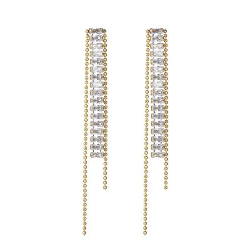 ETM765 304 Stainless Steel Zircon Tassel Threader Earrings Chic Dangle Jewelry