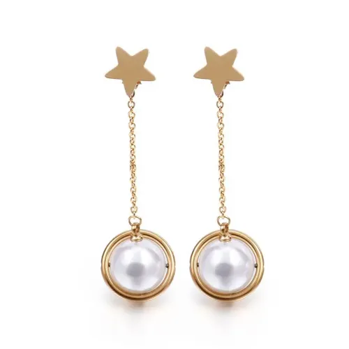 ETM453 Titanium Steel Stud Earrings: Star, Heart Pearl Designs for Women
