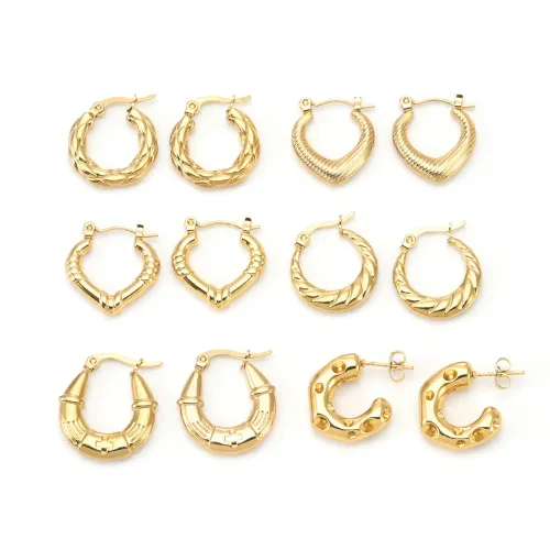 ETM489 18K Real Gold Plated Titanium Steel Geometric Clasp Earrings for Women