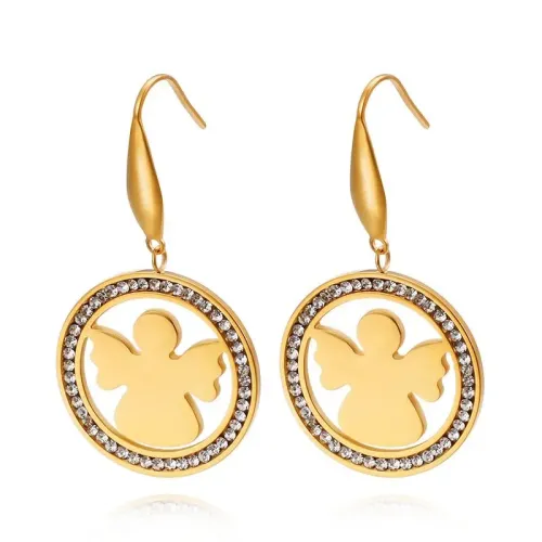 ETM429 Titanium Steel Angel Diamond Hoop Earrings Slim Face Jewelry for Women