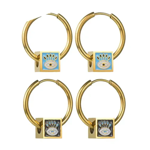 ETM573 Stainless Steel Evil Eye Tassel Earrings Unique Drip Oil Jewelry for Women