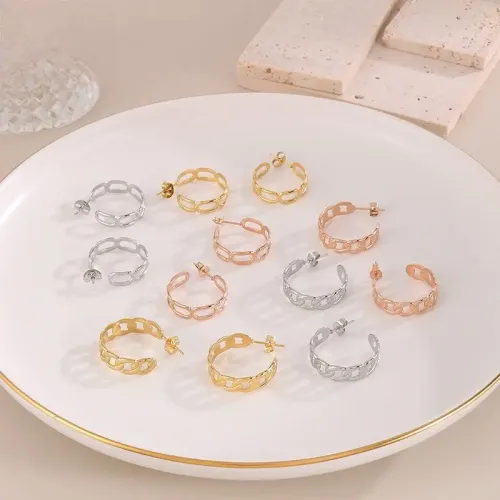 ETM371 18K Gold Plated Titanium Steel Geometric Hollow Open Hoop Earrings for Women