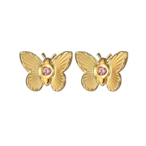 ETM696 18K Gold Titanium Butterfly Zirconia Earrings Chic Women's Jewelry Accessory