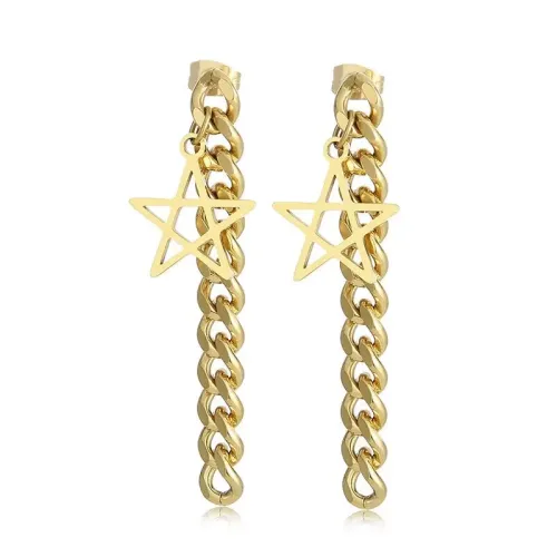 ETM324 Gold Chunky Chain Tassel Stainless Steel Earrings Bold Statement Jewelry