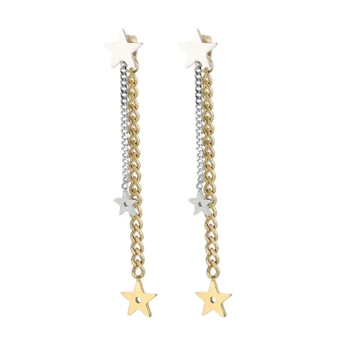 ETM469 18K Gold Plated Titanium Steel Star Tassel Earrings for Women