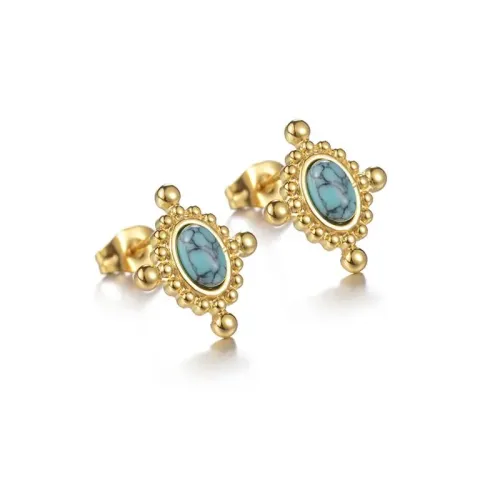 ETM761 18K Gold Plated Stainless Steel Earrings with Turquoise Malachite Studs for Women