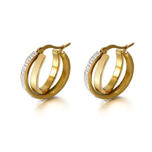 ETM440 Gold Titanium Steel Hoop Earrings with Diamonds for Women Bohemian Chic Accessories