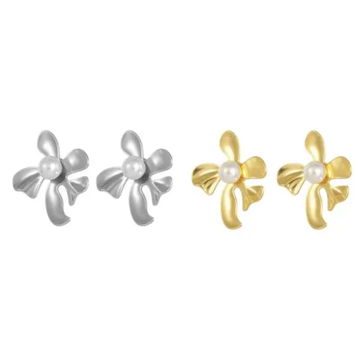 ETM642 Stainless Steel Pearl Flower Earrings Elegant Floral Jewelry for Women