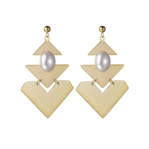 ETM632 New Chinese Style Triangle Pearl Earrings with Tassels for Women Elegant Fringe Jewelry