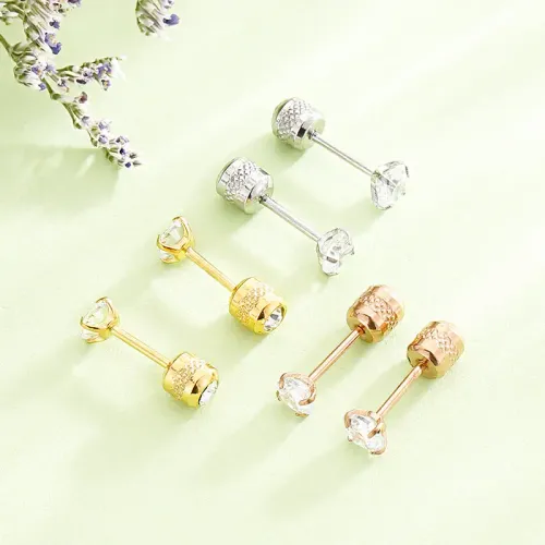 ETM269 Titanium Steel Round Zirconia Stud Earrings Stainless Steel Plated Diamond Ear Studs for Women