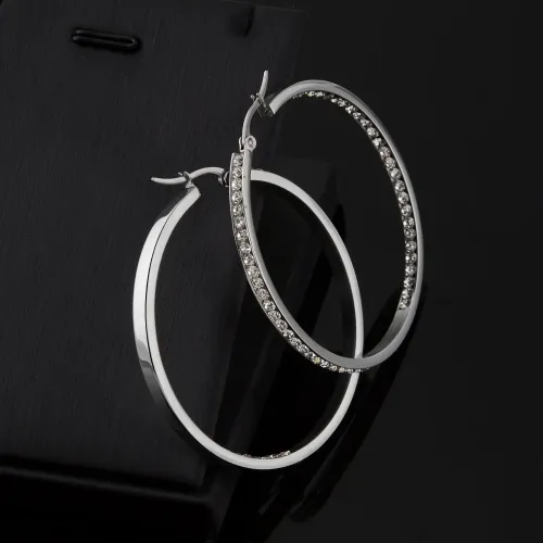 ETM533 Hip Hop Large Hoop Earrings for Women Titanium Steel with Rhinestones