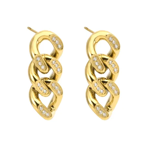 ETM498 Stainless Steel Cuban Link Stud Earrings with Diamonds Unisex Jewelry