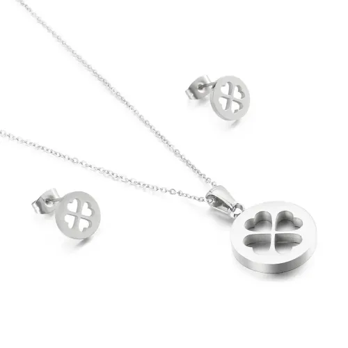 ETM828 Titanium Steel Hollow Heart Necklace Stud Earrings Set for Women Chic Jewelry