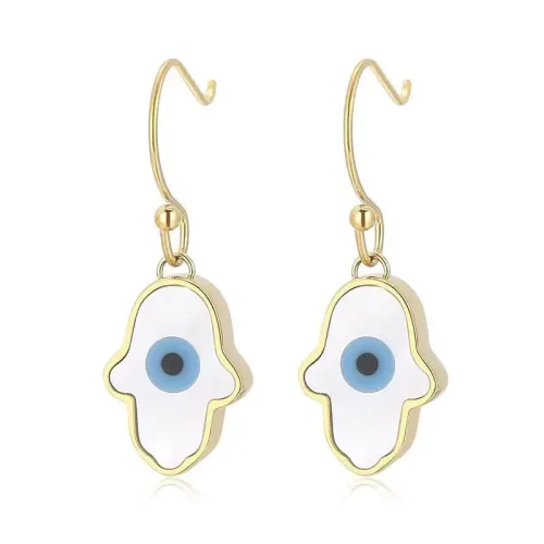 ETM471 Palm Shell Evil Eye Drop Earrings Titanium Steel Women's Eye Jewelry