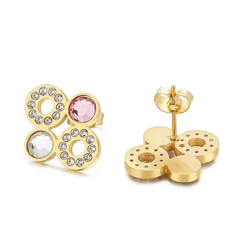 ETM268 Full Diamond Happiness Concentric Circles Hollow Titanium Steel Earrings for Women