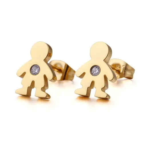ETM283 Titanium Steel Earrings with Diamond Little Boy Studs for Trendy Accessorizing