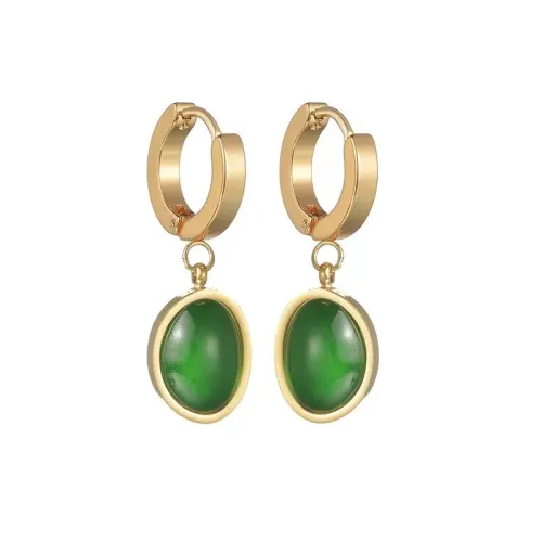 ETM635 Emerald Earrings in 18K Gold Plated Stainless Steel Luxurious Jewelry Accessory