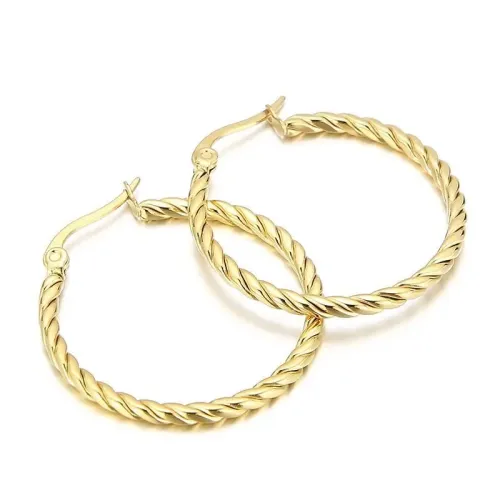 ETM357 18K Gold Plated Titanium Steel Hoop Earrings Elegant Circle Earwear for Women