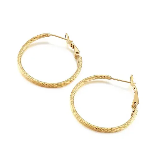 ETM340 Stainless Steel Ladies' Earrings with Twisted Rope Pattern Hoops