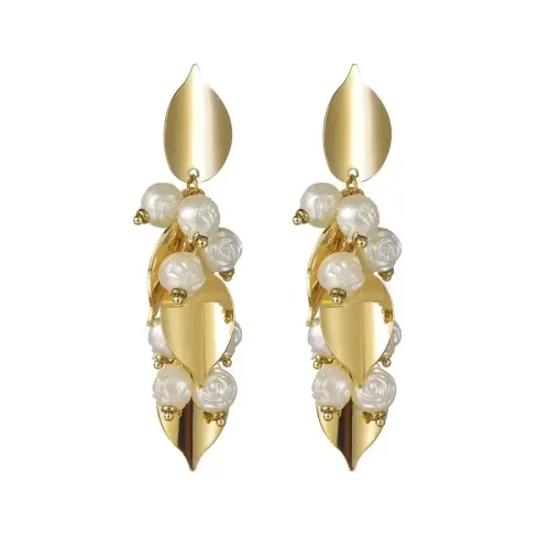 ETM547 Elegant Titanium Steel Tassel Petal Pearl Stud Earrings for Women