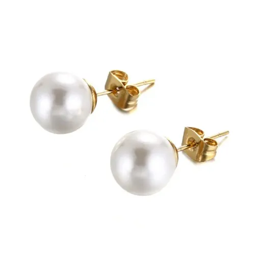 ETM831 Titanium Steel Pearl Earrings for Women Stainless Steel Round Pearl Studs