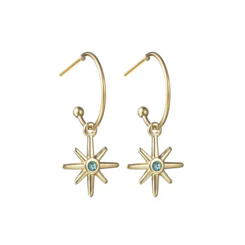 ETM643 Bohemian 14K Gold Star Blue Zircon Titanium C-Shaped Earrings Exquisite Jewelry