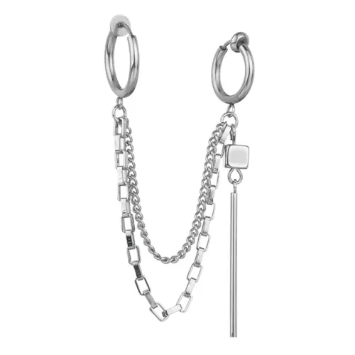 ETM734 Unisex Titanium Steel Chain Tassel Stud Earrings Integrated Ear Bone Design