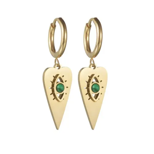 ETM613 Heart-Shaped 18K Gold Plated Stainless Steel Earrings with Evil Eye Natural Stone for Women