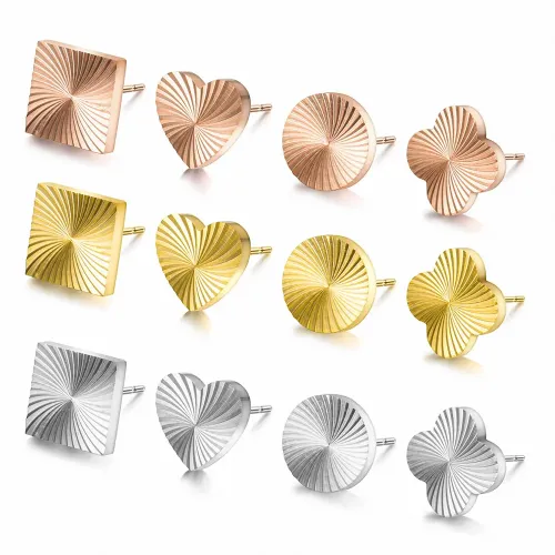 ETM756 Heart-Shaped Flower Pattern Mirror Finish Stud Earrings Delicate Ear Jewelry