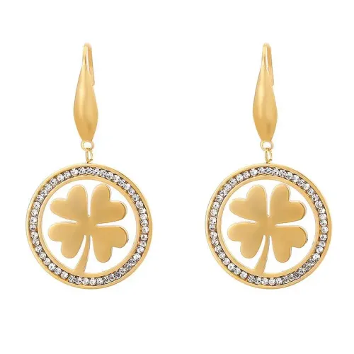 ETM315 Round Diamond-Encrusted Stainless Steel Drop Earrings Heart Flower Design for Women