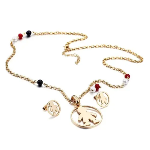 ETM410 Cute Freshwater Pearl Boy Pendant Earrings Titanium Steel Clavicle Necklace