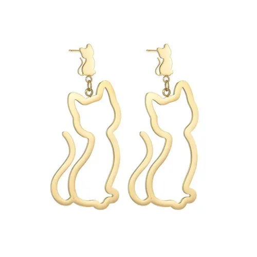 ETM619 Gold Plated Stainless Steel Cat Tassel Earrings Chic Feline Ear Decor for Cat Lovers
