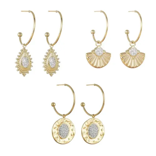 ETM763 14K Gold Clay Diamond Drop Circle Hoop Earrings for Women Stainless Steel Jewelry