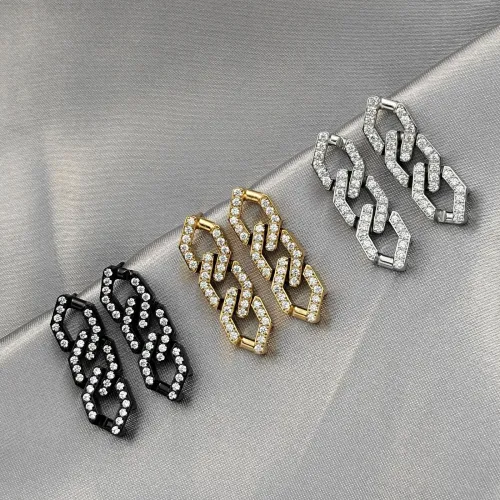 ETM501 Cuban Chain Earrings for Women Diamond Studs for Men Stainless Titanium Steel