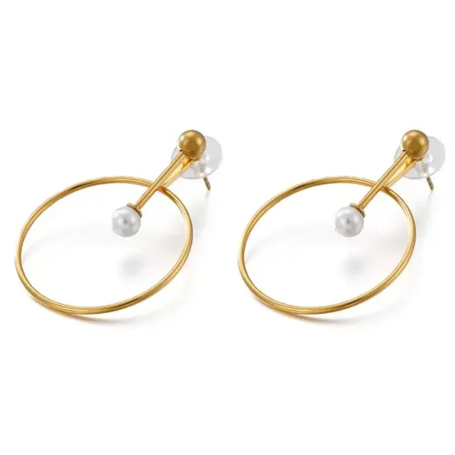 ETM474 Matchstick Circle Pearl Earrings Elegant Pearl Drop Jewelry