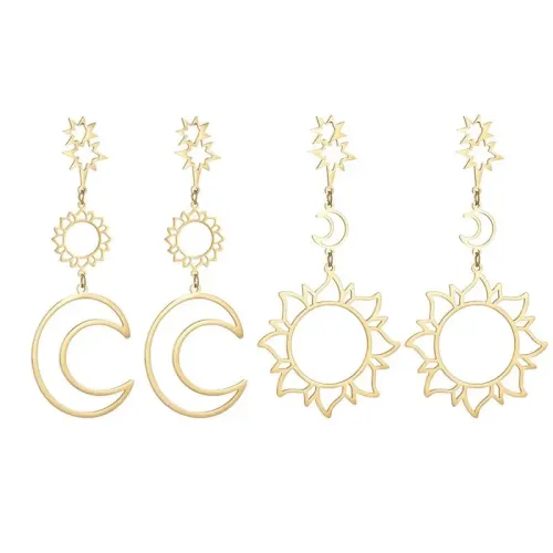ETM588 Asymmetric Tassel Earrings with Hollow Star Moon Design Empress Dowager Inspired Jewelry