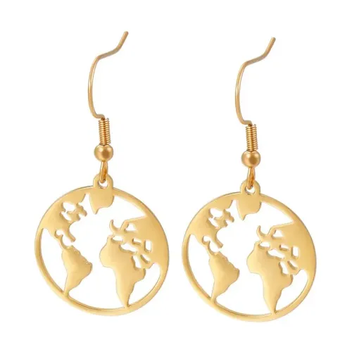 ETM263 Stainless Steel Map Stud Earrings Travel Souvenir Ear Jewelry