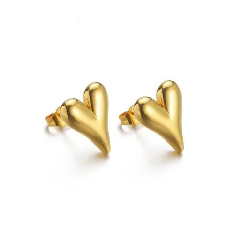 ETM728 18K Gold Plated Stainless Steel Heart Stud Earrings Women's Elegant Ear Jewelry