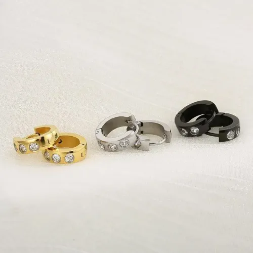 ETM845 Hip-Hop Zirconia 18K Gold Plated Titanium Hoop Earrings Couples' Jewelry Accessory