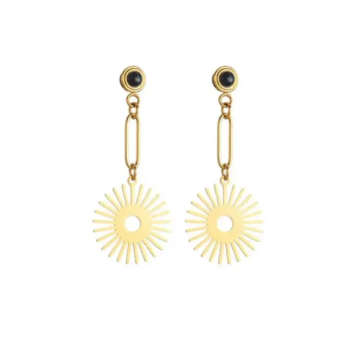 ETM658 14K Gold Sunflower Earrings in Titanium Steel Chic Women's Jewelry Piece