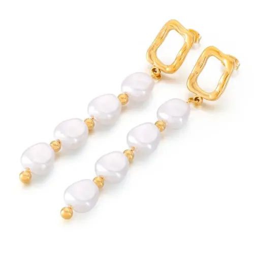 ETM418 Geometric Titanium Steel Pearl Earrings for Women Chic Studs Dangles
