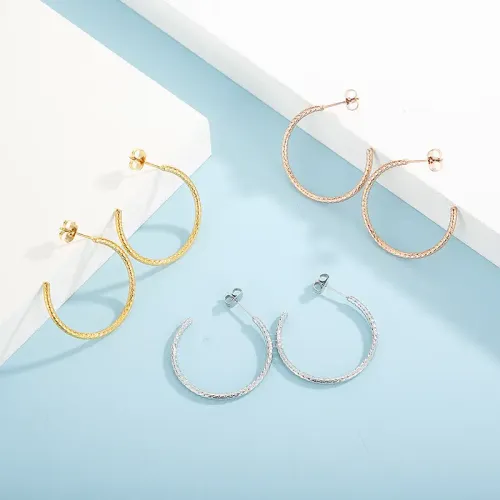 ETM264 C-Shaped Titanium Steel Earrings Women's Textured Irregular Geometric Ear Hoops