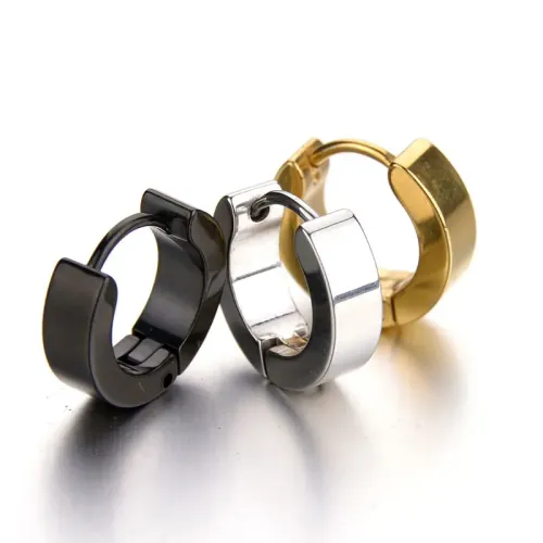 ETM747 Tri-Color 304 Titanium Steel C-Shaped Earrings Unisex 316L Stainless Steel Jewelry