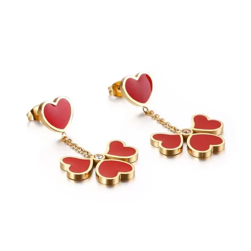 ETM346 Festive Red Heart Titanium Steel Earrings for Women Celebratory Fashion