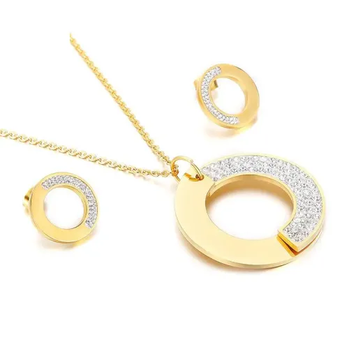 ETM342 Rhinestone Earrings and Necklace Set in Stainless Steel Luxury Jewelry Combo